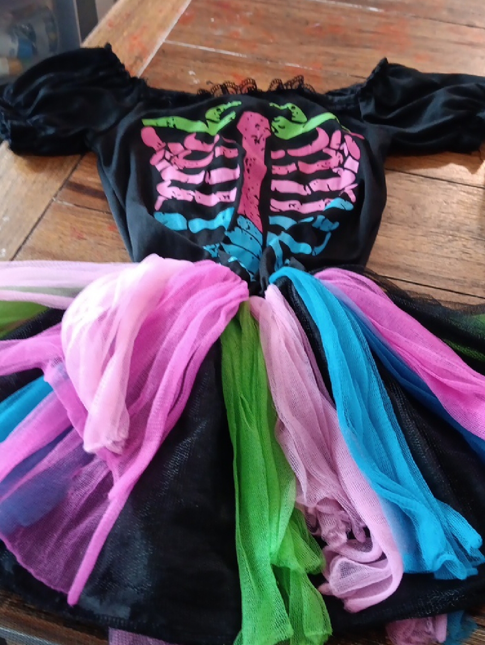 Girls Black Neon Skeleton Tulle Costume Play Dress